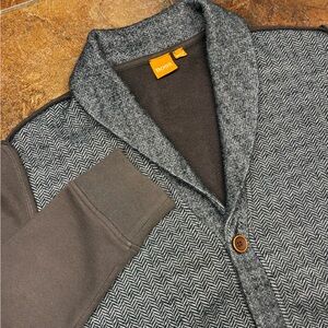 Hugo Boss Wool Orange Label Gray Herringbone Cardigan